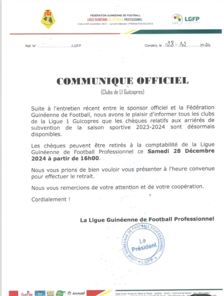 Crise Lgfp Clubs De Ligue Enfin Le Bout Du Tunnel Guineepanorama